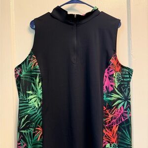 Lady Hagen Navy with Pink and Green Tropical Accents Zip-Up Golf Shirt